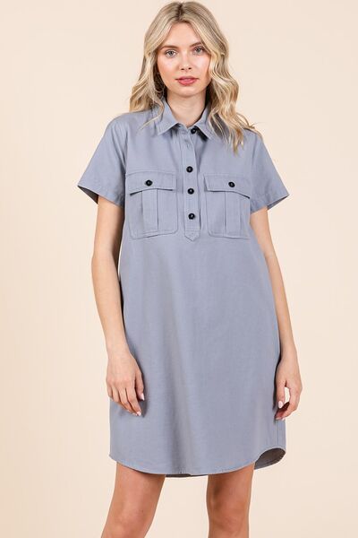 Mittoshop Hemd im Kleid-Stil mit Knopfleiste und Kragen, Kurzarm