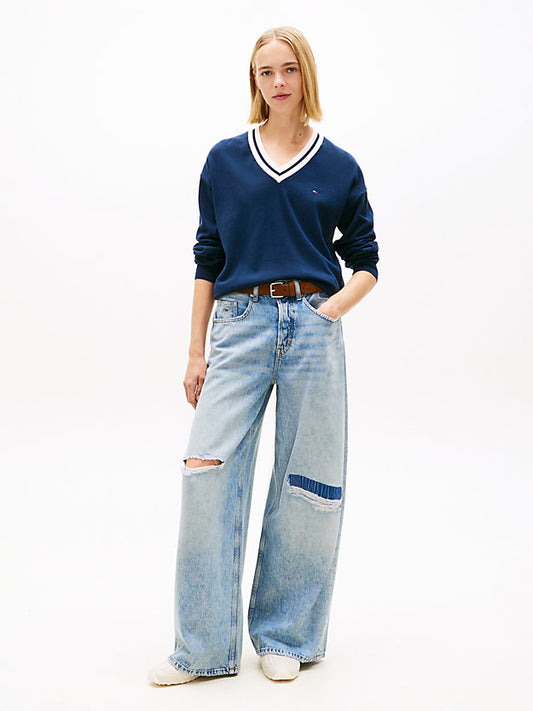 Relaxed Tipped V-Neck Jumper