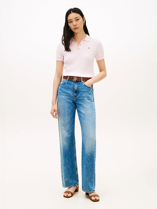 Cable Knit Short Sleeve Polo Jumper