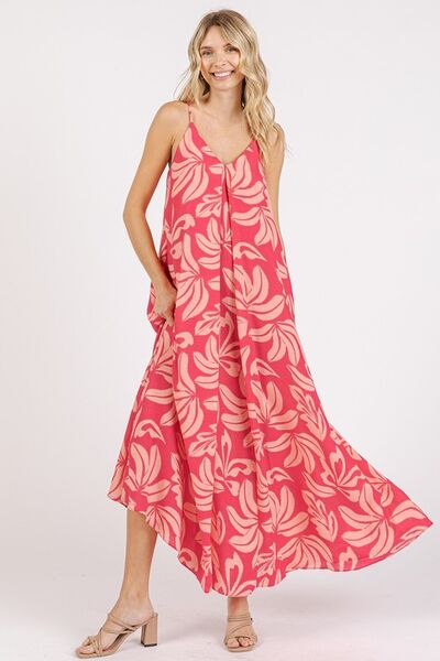 Robe longue à fines bretelles imprimée Mittoshop avec décolleté en V et poches