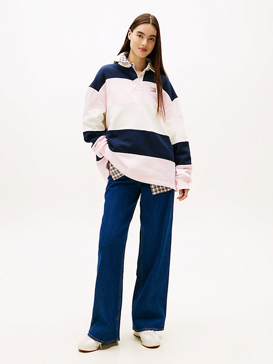 Badge Stripe Oversized Rugby Shirt