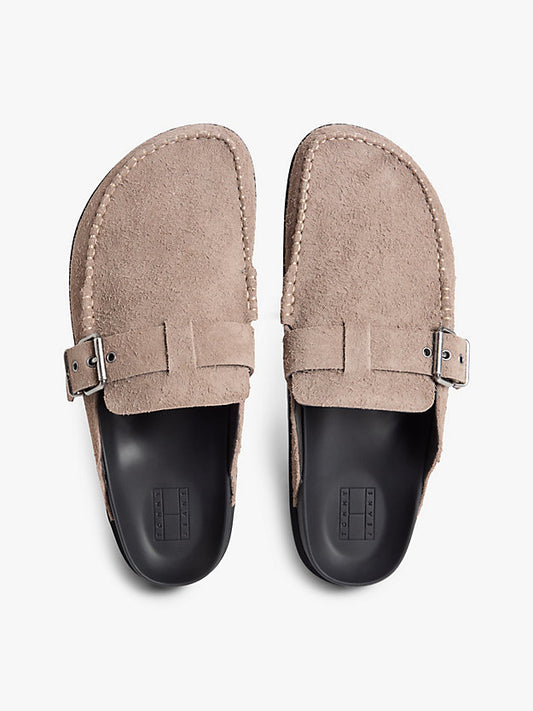 Textured Washed Suede Loafer Mules