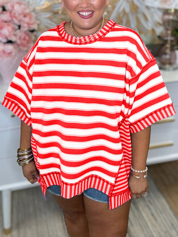 2024 Neues Oversized T-Shirt mit gemischten Streifen (2 kaufen, kostenloser Versand)