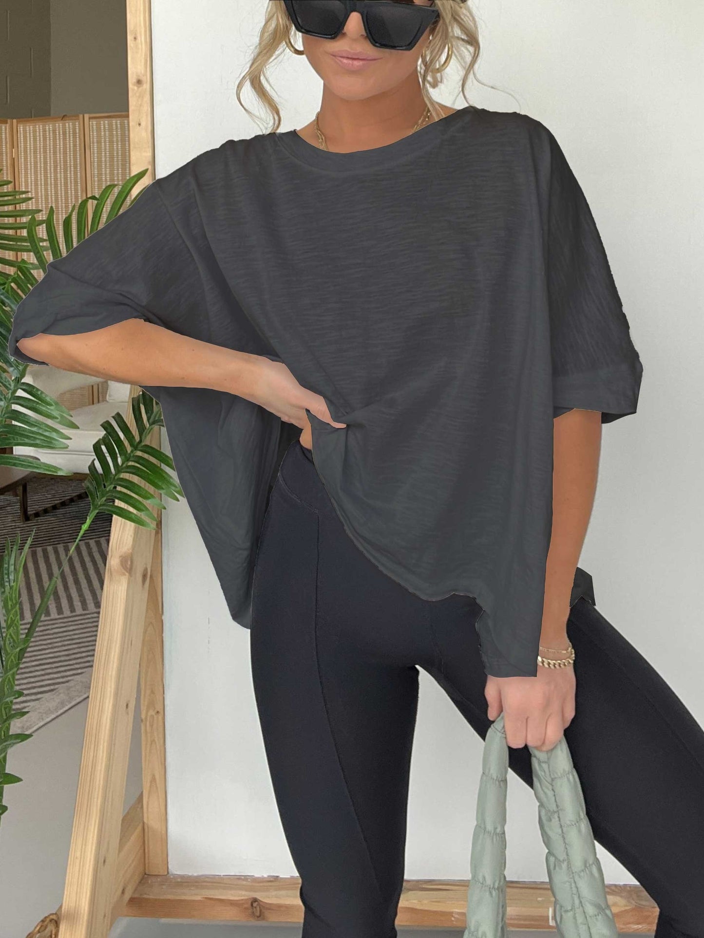 T-shirt ample mi-long à col rond pour femme (3 articles achetés, livraison offerte)