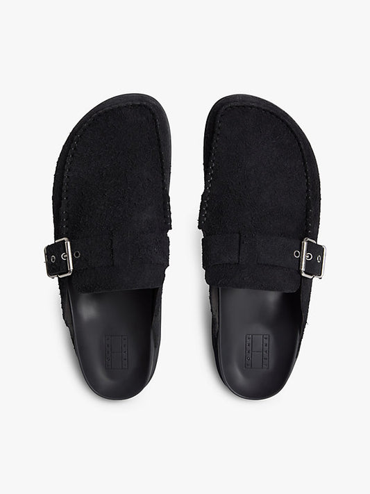 Textured Washed Suede Loafer Mules
