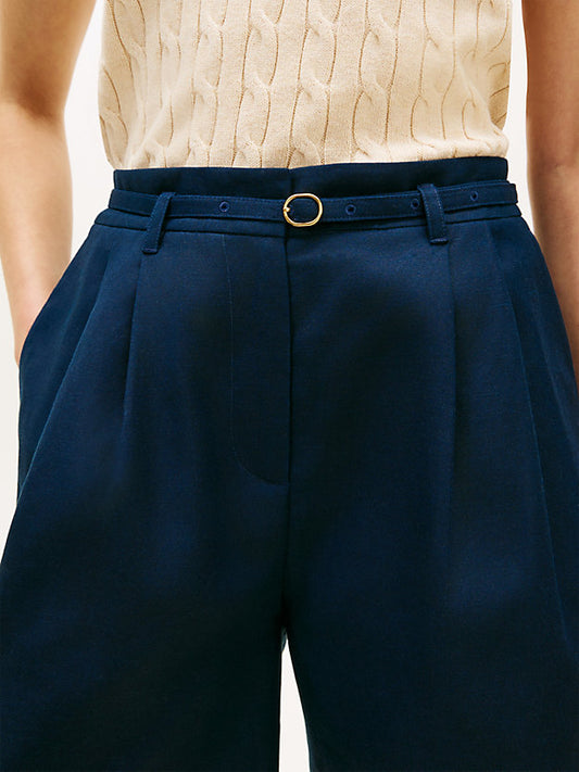 Linen Blend Wide Leg Shorts