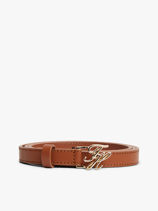 Logo Plaque Buckle Leather Belt