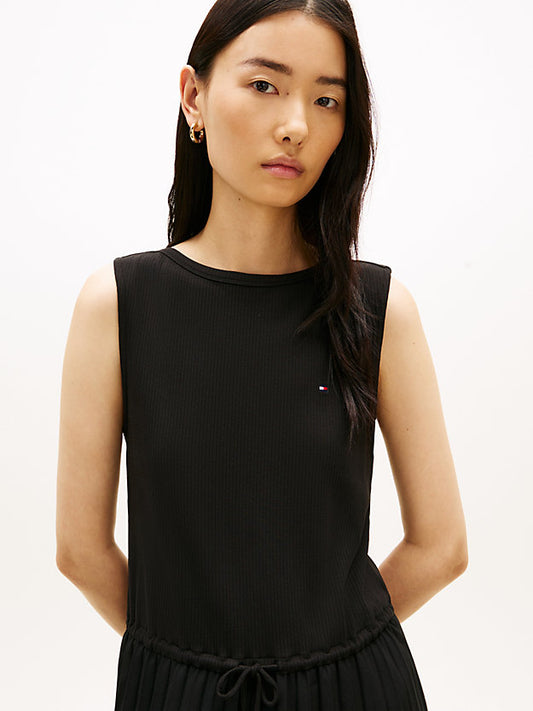 Pleated Sleeveless Slim Midi Dress