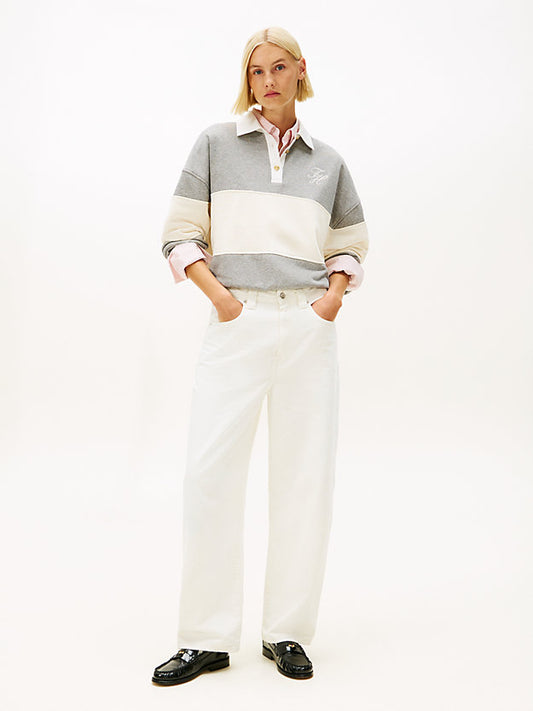 Gold-Tone Button Relaxed Rugby Sweatshirt