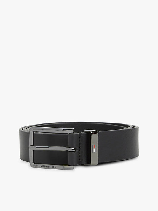 Debossed Logo Square Buckle Leather Belt