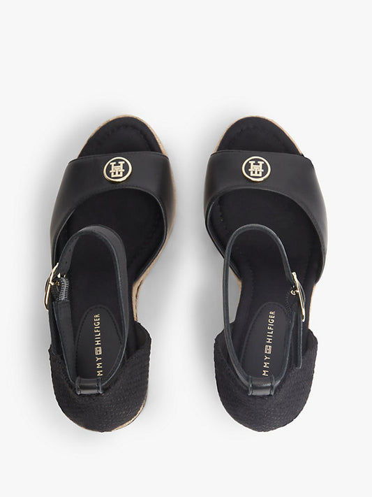 Logo Plaque Leather Wedge Heel Espadrilles