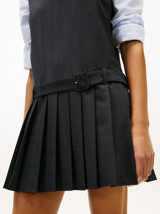 Check Wool Blend Mini Shift Dress