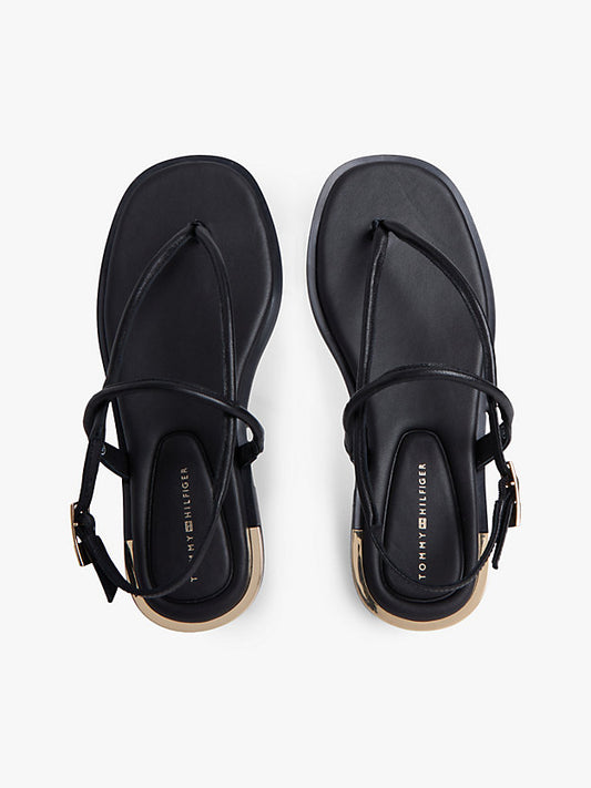 Leather Monogram Gold-Tone Heel Sandals