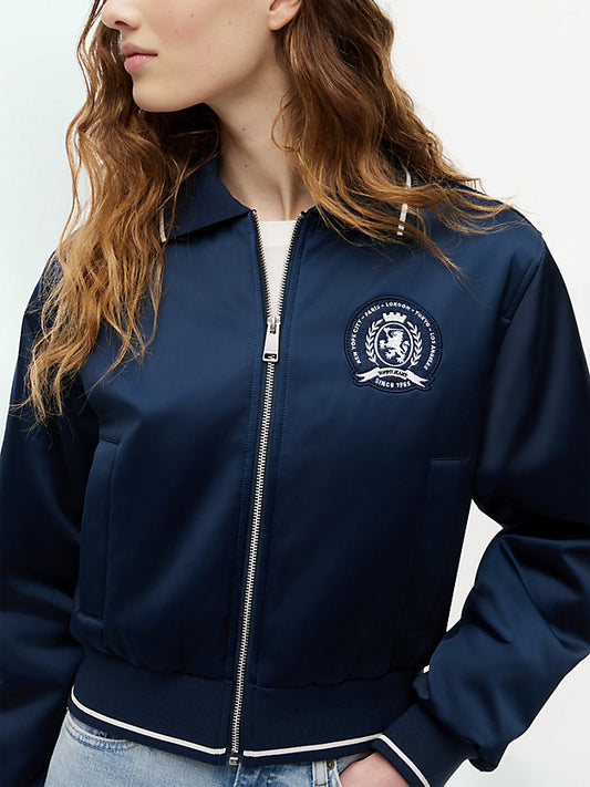 Back Logo Patch Satin Varsity Jacket