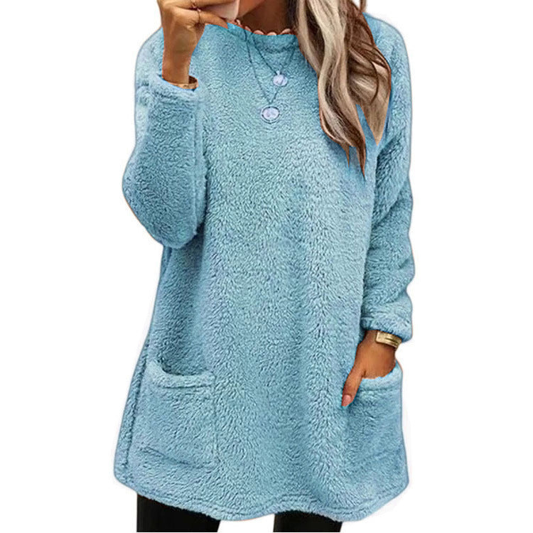 🔥LETZTER TAG 50% RABATT🔥 Damen Langarm Plüsch-Sweatshirt mit Taschen