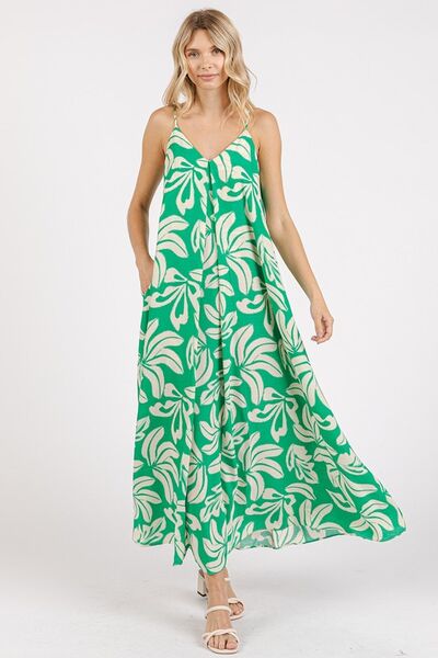 Mittoshop Bedrucktes V-Ausschnitt Maxi-Trägerkleid mit Taschen