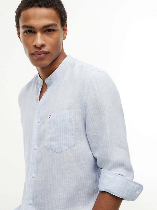 Regular Fit Washed Linen Pinstripe Shirt
