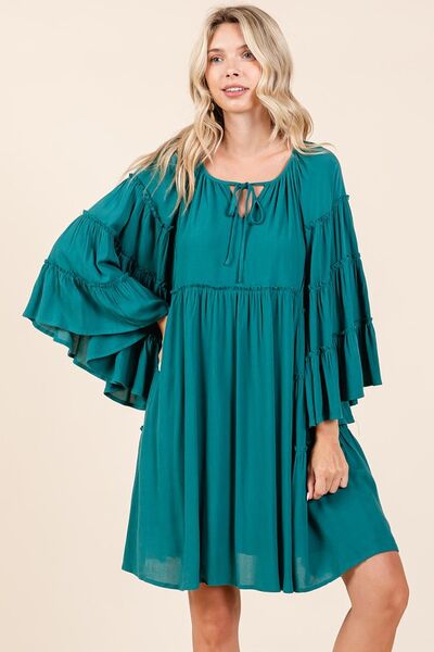 Mittoshop Glockenärmel-Kleid mit Rüschen-Bindekragen