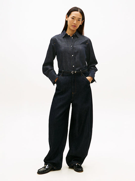 Relaxed Fit Flag Embroidery Denim Shirt