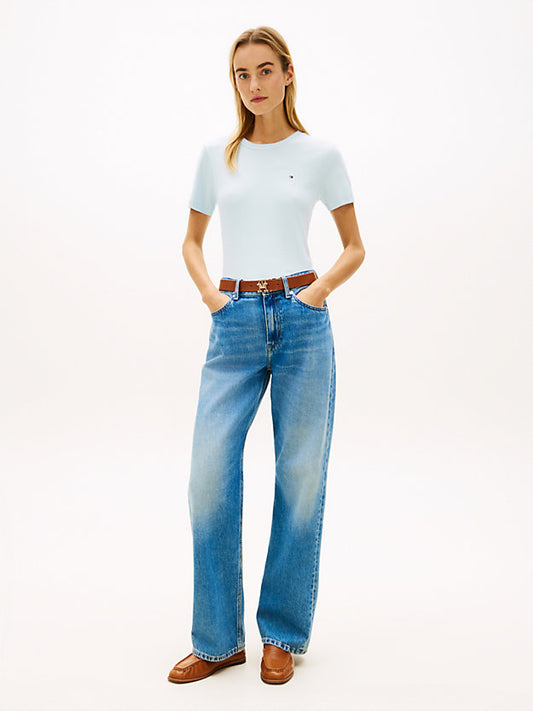 Flag Embroidery Slim Crew Neck T-Shirt