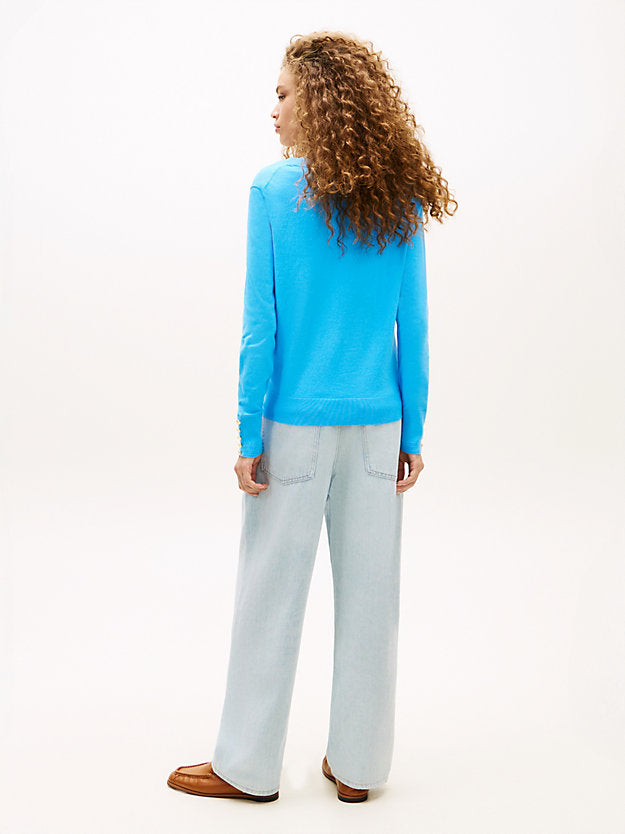Gold-Tone Button Cuff V-Neck Jumper