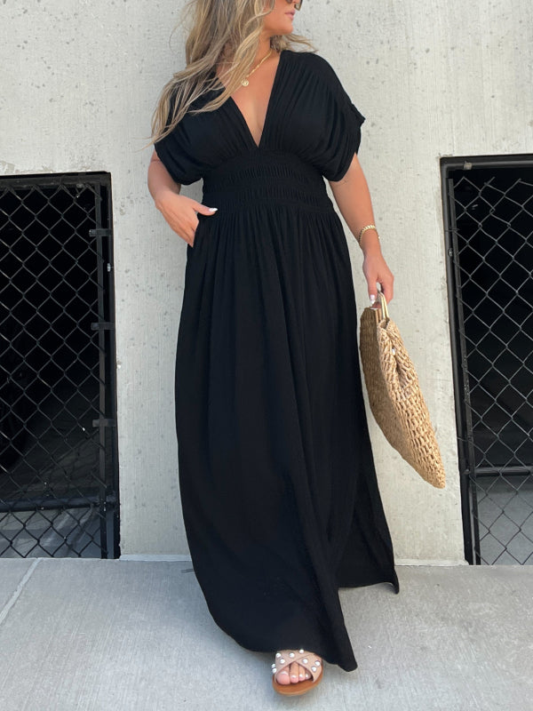 Nouvelle robe longue maxi facile à porter avec fente et col en V (Achetez 2, la livraison est offerte)