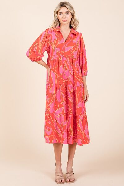 Robe midi à col imprimée et étagée Mittoshop