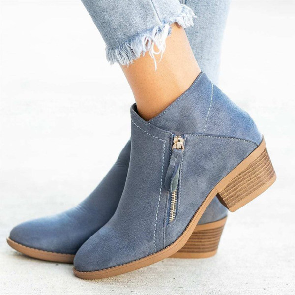 Damen Stiefeletten mit klobigem Absatz und seitlichem Reißverschluss