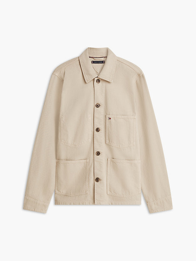 Washed Flag Embroidery Denim Chore Jacket