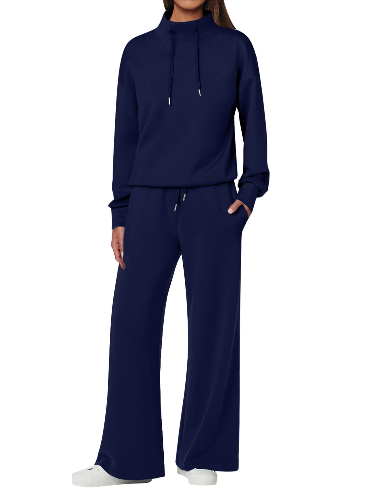 NOUVEAU 🔥 Ensemble décontracté deux pièces en coton pour femme : sweat-shirt ample avec cordon de serrage et pantalon de survêtement à jambe large