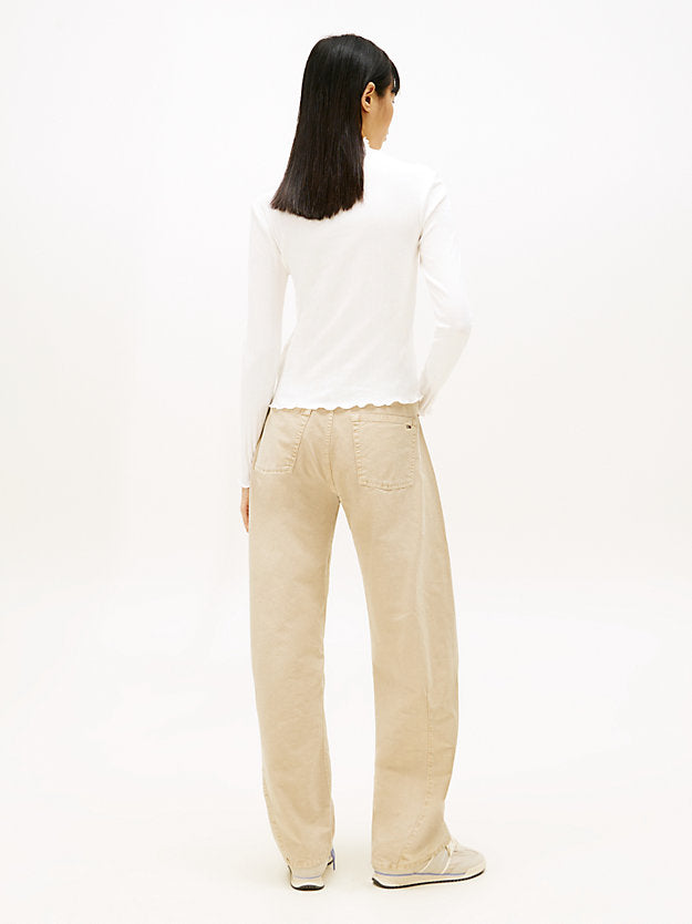 Ruffle Ribbed Slim Mock Neck Top