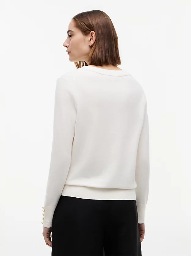 Gold-Tone Button Cuff V-Neck Jumper
