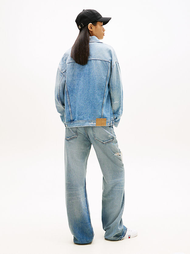 Distressed Oversized Denim Trucker Jacket