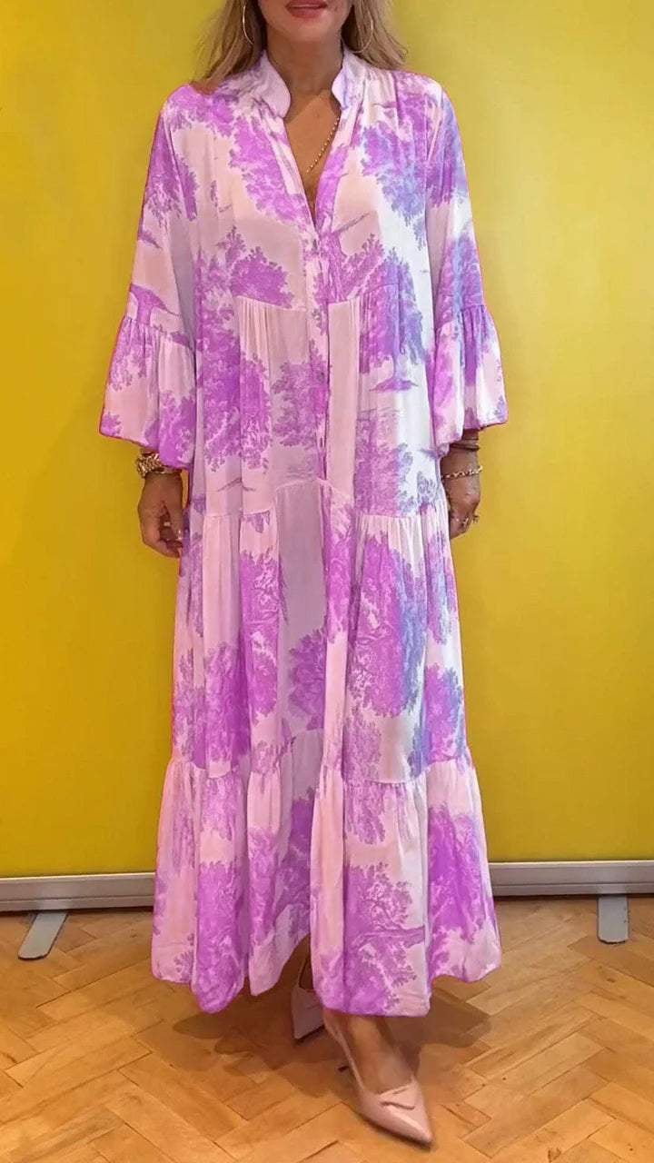 Damen-Sommerkleid mit V-Ausschnitt und Waldmuster Maxikleid