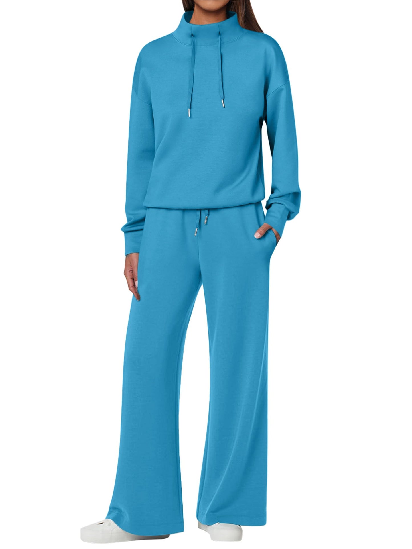 NOUVEAU 🔥 Ensemble décontracté deux pièces en coton pour femme : sweat-shirt ample avec cordon de serrage et pantalon de survêtement à jambe large