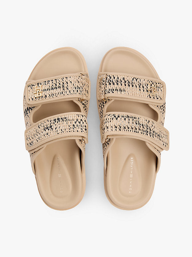 Raffia Monogram Double Strap Sandals