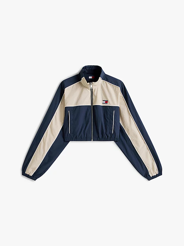 Badge Colour-Blocked Piping Crinkle Jacket