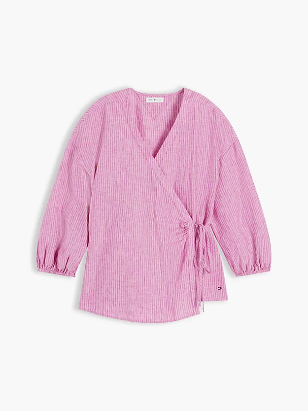 Relaxed Fit Pure Linen Wrap Blouse