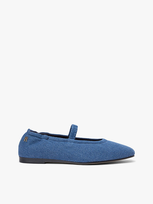 Canvas Denim Elasticated Strap Ballerinas
