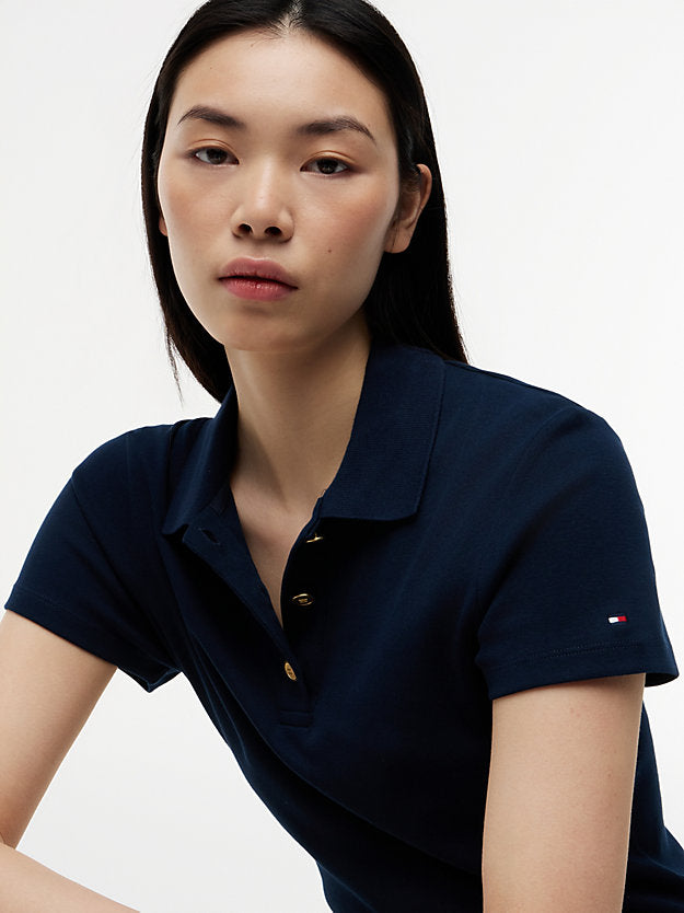 Slim Fit Gold-Tone Button Polo Shirt