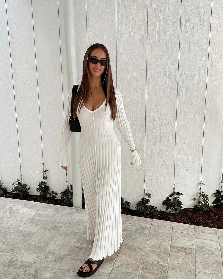 Robe Midi en Tricot à Manches pour l'Automne (Achetez-en 2, Livraison Gratuite)