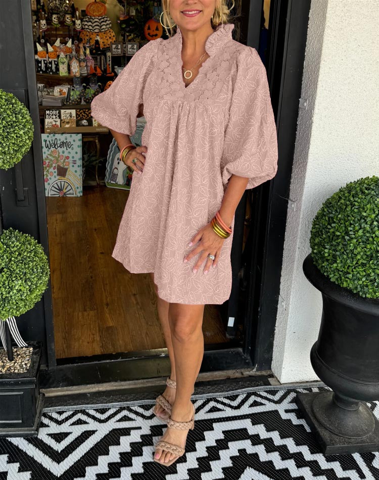 Mini-robe jacquard à manches bouffantes et motif feuille pour femme (2 articles achetés, livraison gratuite)