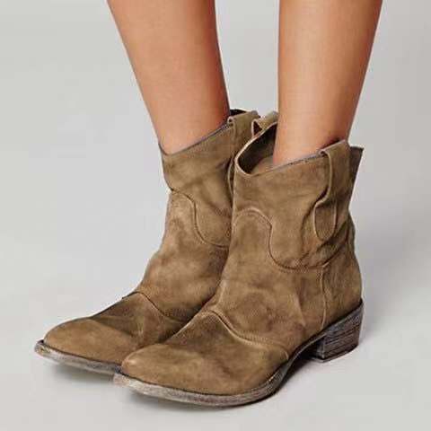 Damen Retro-Lederschuhe mit niedrigem Absatz