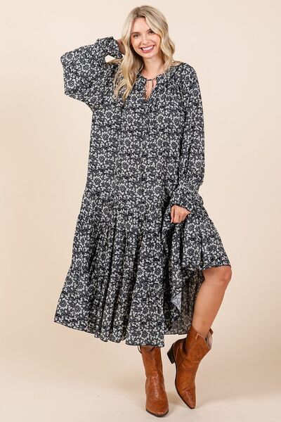 Robe midi à imprimé, col lavallière et manches volantées Mittoshop