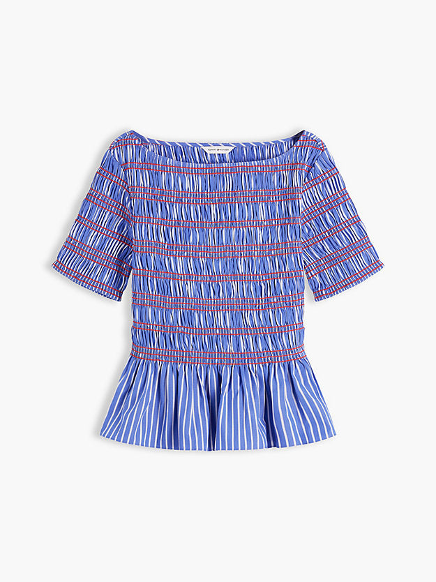Smock Stripe Ruffle Boat Neck Top