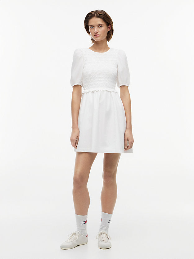 Back Tie Smock Slim Poplin Mini Dress