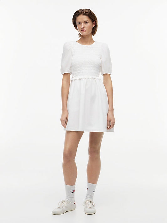 Back Tie Smock Slim Poplin Mini Dress