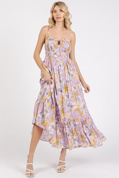 Mittoshop Geblümtes Maxikleid mit gesmoktem Rücken und Rüschensaum