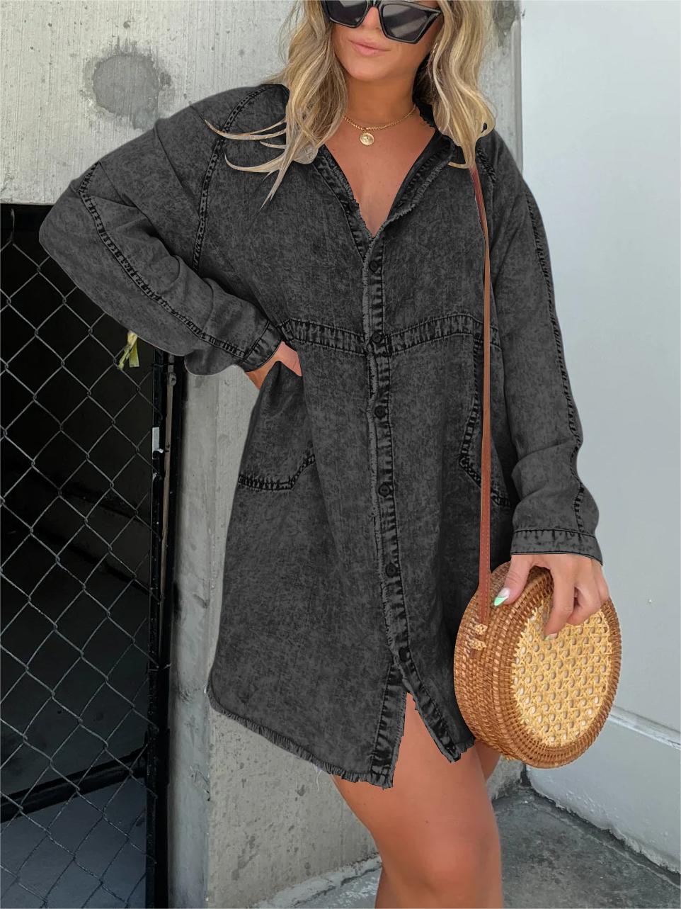 Neue Damen Washed Denim Tunika (2 kaufen, Versand gratis)