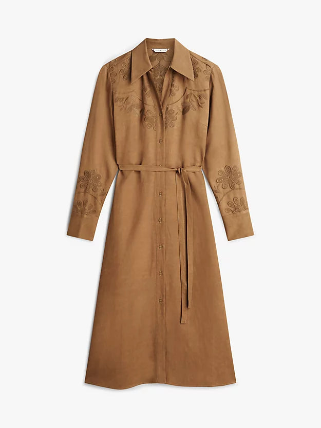 Floral Embroidery Midi Shirt Dress WiLinen